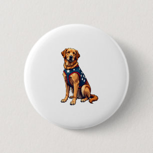 Patriotic Service Dog Golden Retriever Shirt Button