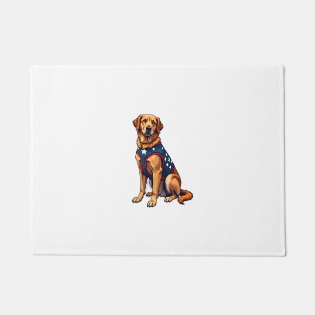 Patriotic Service Dog Golden Retriever Shirt Doormat (Front)