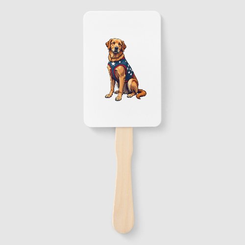Patriotic Service Dog Golden Retriever Shirt Hand Fan