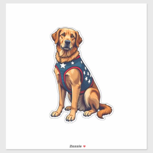 Patriotic Service Dog Golden Retriever Shirt Sticker