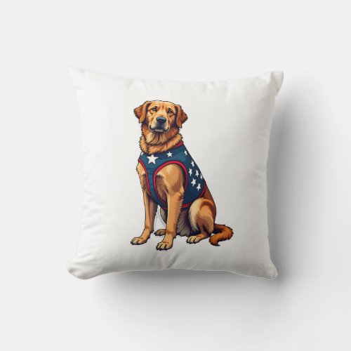 Patriotic Service Dog Golden Retriever Shirt Throw Pillow