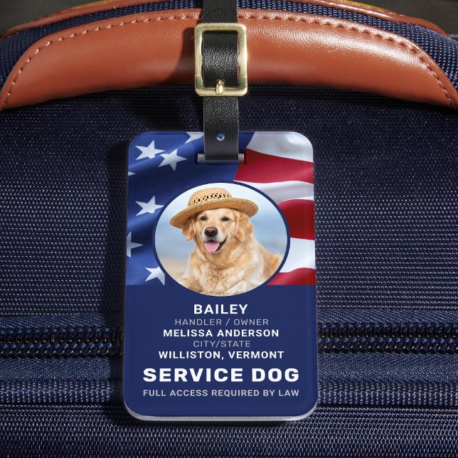 Patriotic Service Dog Photo ID Badge American Flag Luggage Tag (Creator Uploaded)