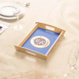 Patriotic serving tray with Flag of Minnesota