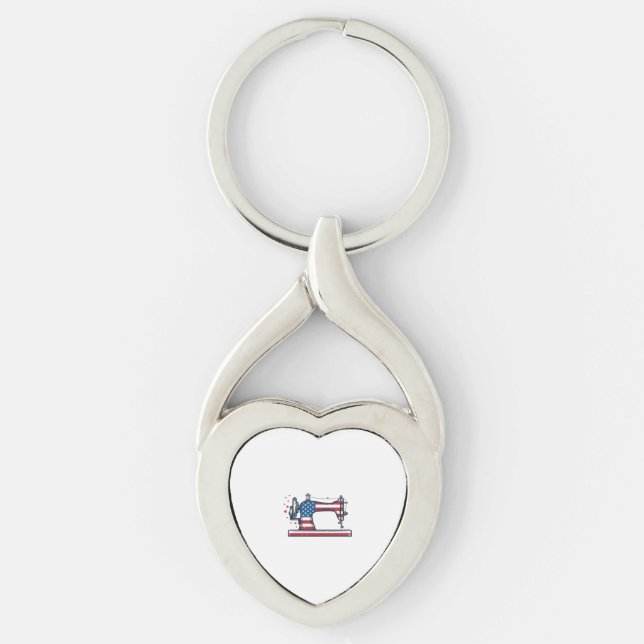 Patriotic Sewing Machine Vintage Engraving Vector_ Keychain (Front)