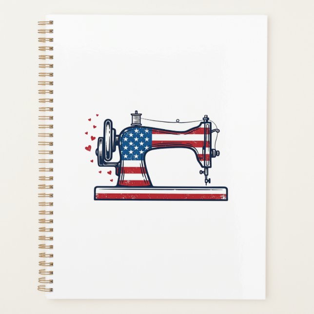 Patriotic Sewing Machine Vintage Engraving Vector_ Planner (Front)