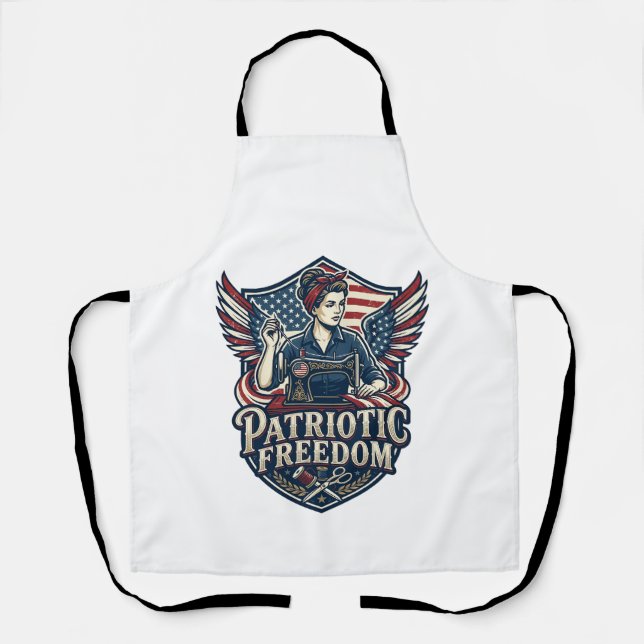 Patriotic Sewing Mom Vector Graphic Tee_1 Apron (Front)