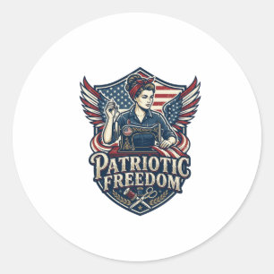 Patriotic Sewing Mom Vector Graphic Tee_1 Classic Round Sticker