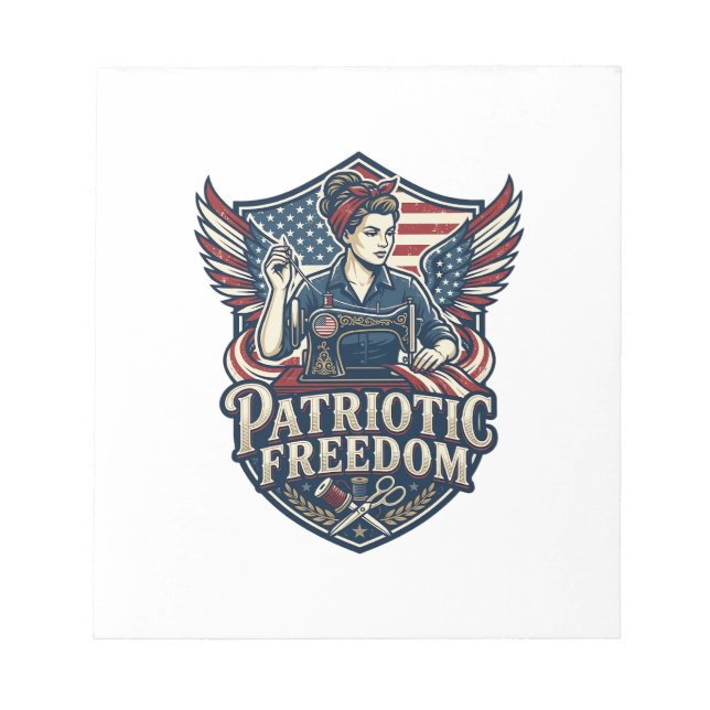 Patriotic Sewing Mom Vector Graphic Tee_1 Notepad (Front)