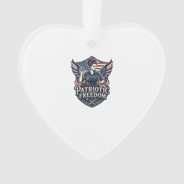 Patriotic Sewing Mom Vector Graphic Tee_1 Ornament (Front)