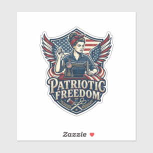 Patriotic Sewing Mom Vector Graphic Tee_1 Sticker
