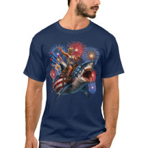 Patriotic Shark Cowboy Riding Great White
