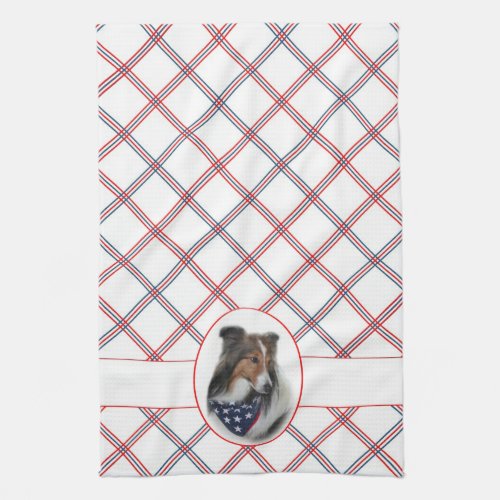 Patriotic Sheltie Kitchen Towel