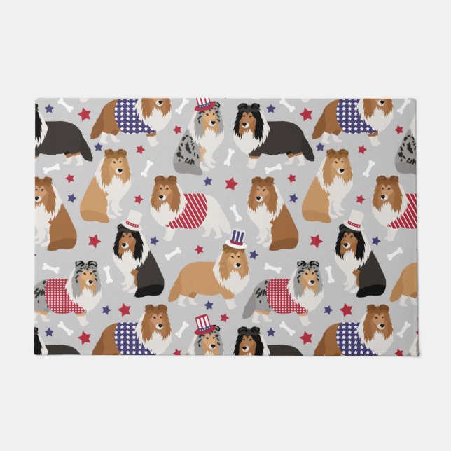 Patriotic Sheltie Shetland Sheepdog Doormat (Front)