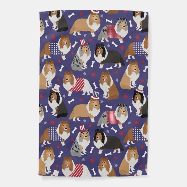 Patriotic Sheltie Shetland Sheepdog Garden Flag (Front)