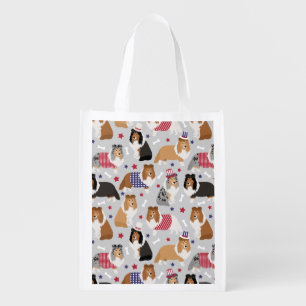 Patriotic Sheltie Shetland Sheepdog Grocery Bag