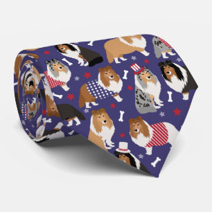 Patriotic Sheltie Shetland Sheepdog Neck Tie