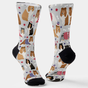 Patriotic Sheltie Shetland Sheepdog Socks