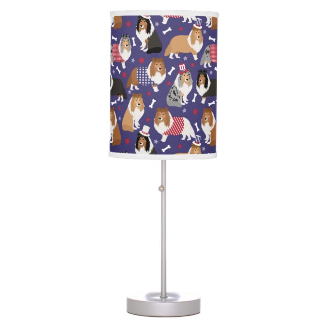 Patriotic Sheltie Shetland Sheepdog Table Lamp (Front)