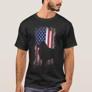 Patriotic Shetland Sheepdog American Flag Cool Dog T-Shirt