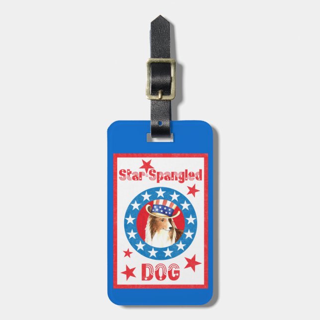 Patriotic Shetland Sheepdog Luggage Tag (Front Vertical)