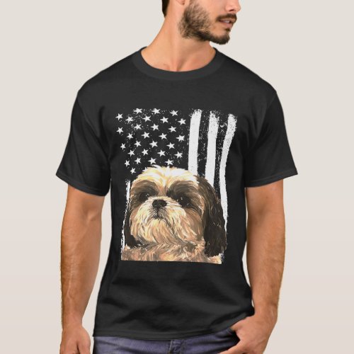 Patriotic Shih Tzu American Flag Dog T_Shirt