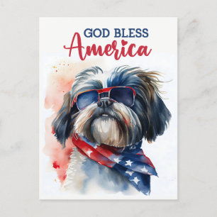 Patriotic Shih tzu, God Bless America Postcard