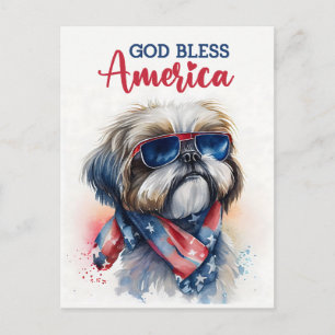 Patriotic Shih tzu, God Bless America Postcard