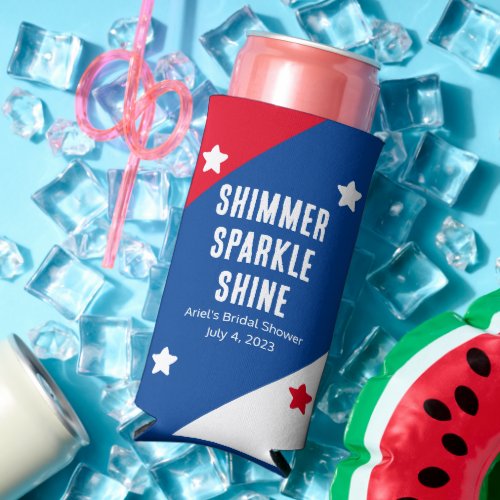 Patriotic Shimmer Sparkle Shine Wedding Favors Seltzer Can Cooler