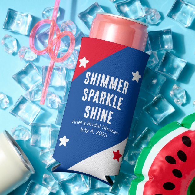 Patriotic "Shimmer Sparkle Shine" Wedding Favors Seltzer Can Cooler (In Situ Summer)