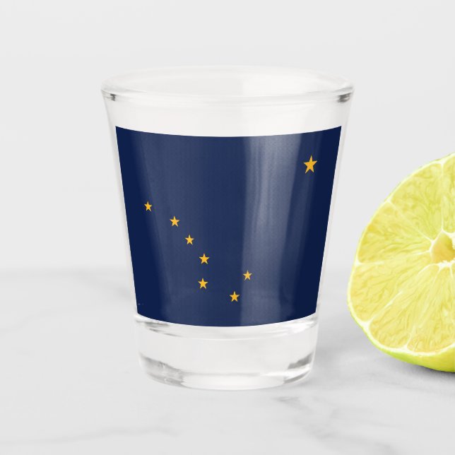 Patriotic shot glass with flag of Alaska, USA (Front)