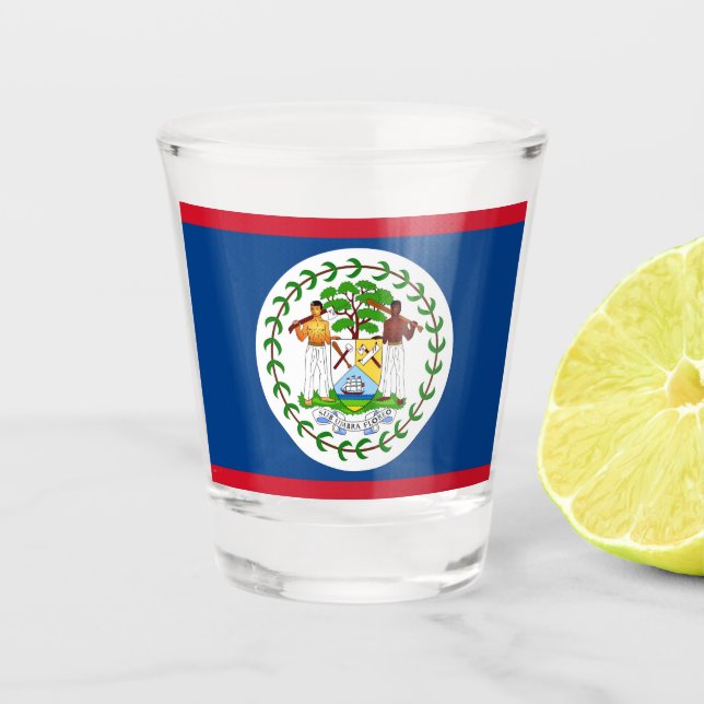 Patriotic shot glass with flag of Belize (Front)