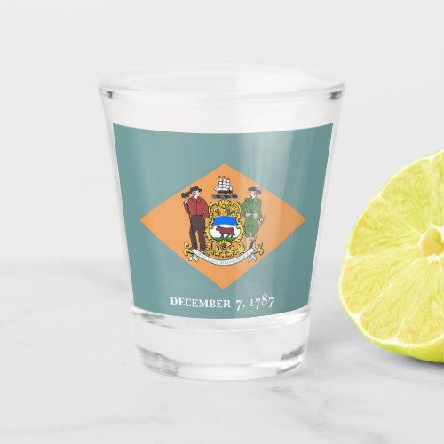 Patriotic shot glass with flag of Delaware