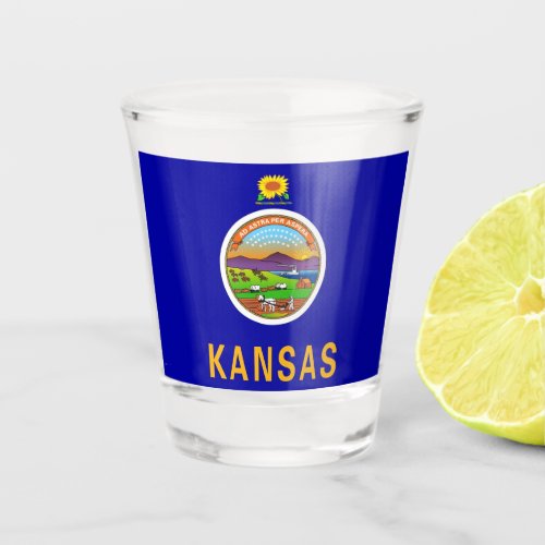 Patriotic shot glass with flag of Kansas