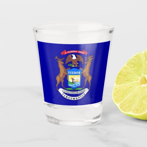 Patriotic shot glass with flag of Michigan