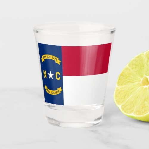 Patriotic shot glass with flag of North Carolina