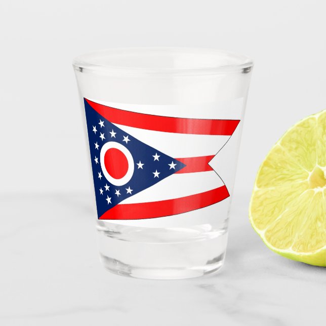 Patriotic shot glass with flag of Ohio (Front)