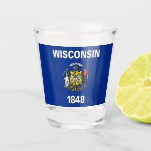 Patriotic shot glass with flag of Wisconsin State