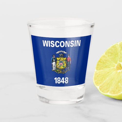 Patriotic shot glass with flag of Wisconsin State