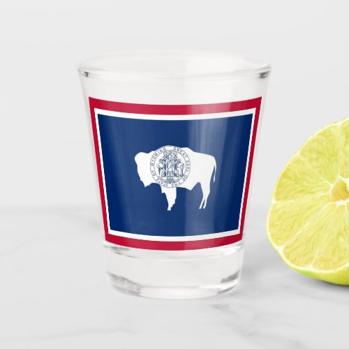Patriotic shot glass with flag of Wyoming State