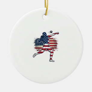 Patriotic Shot Put Athlete Vintage Engraving Desig Ceramic Ornament