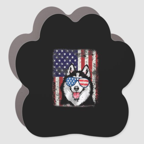 Patriotic Siberian Husky American Flag Dog Lover Car Magnet