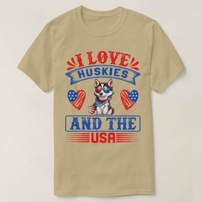 Patriotic Siberian Husky Dog 2 T-Shirt (Design Front)