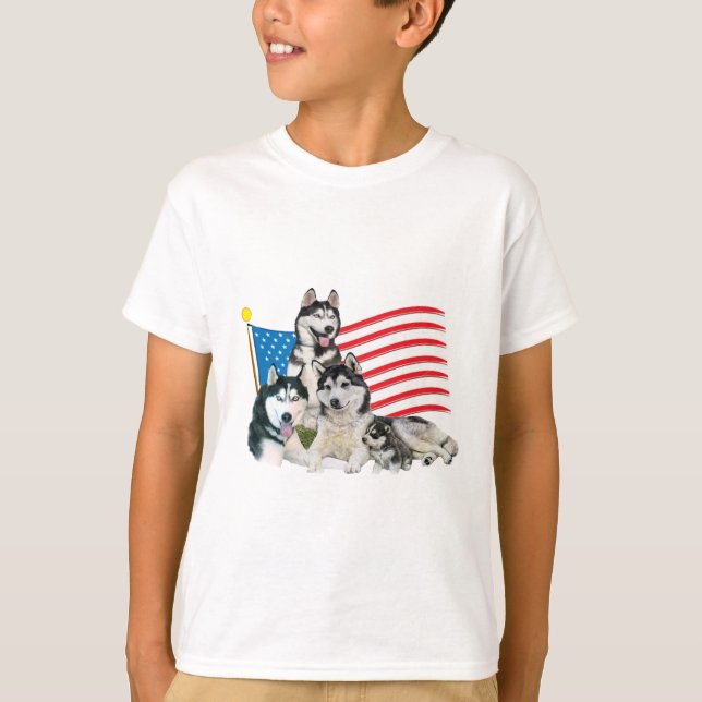 Patriotic Siberian Husky Family T-Shirt (Front)