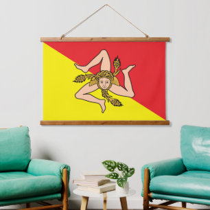 Patriotic Sicily Tapestry, framed Sicilian Flag Hanging Tapestry