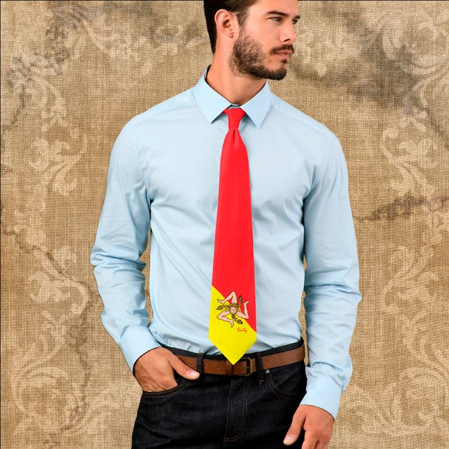 Patriotic Sicily Tie, Triskelion, Sicilian flag Neck Tie (Creator Uploaded)
