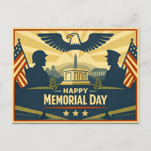 Patriotic Silhouettes Memorial Day Holiday Postcard