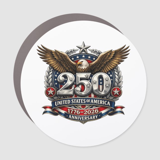 Patriotic Silver Semiquincentennial Emblem Car Magnet (Front)