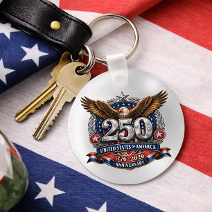 Patriotic Silver Semiquincentennial Emblem Keychain