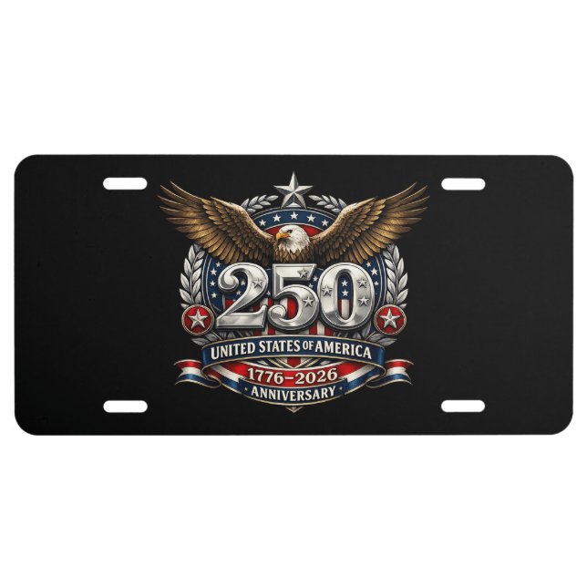 Patriotic Silver Semiquincentennial Emblem License Plate (Front)