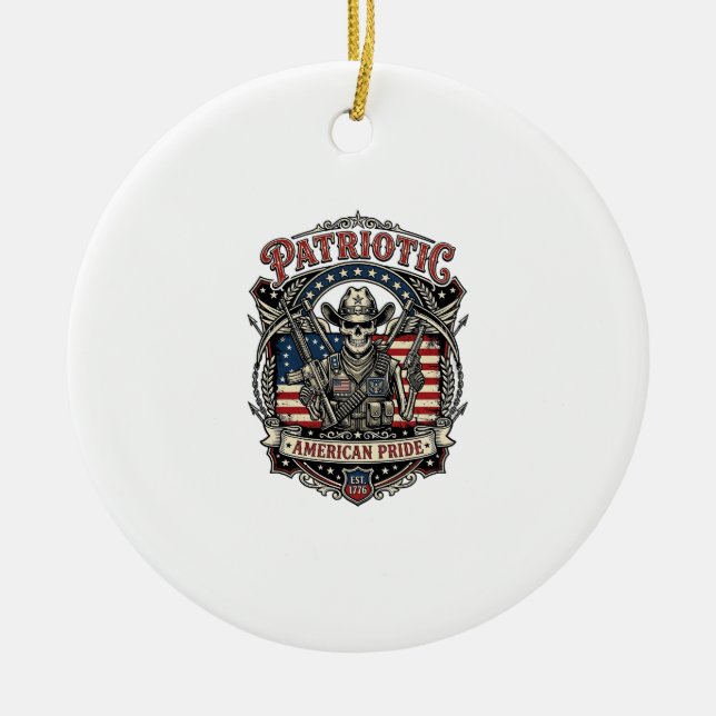 Patriotic Skeleton Cowboy Dark Patriot Skeleton &  Ceramic Ornament (Front)